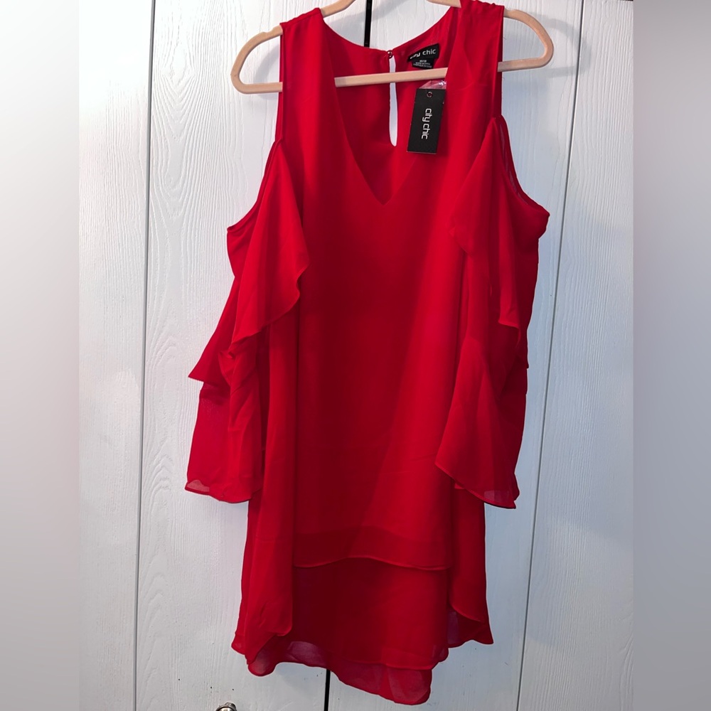 City Chic Vibrant Red High Low Top